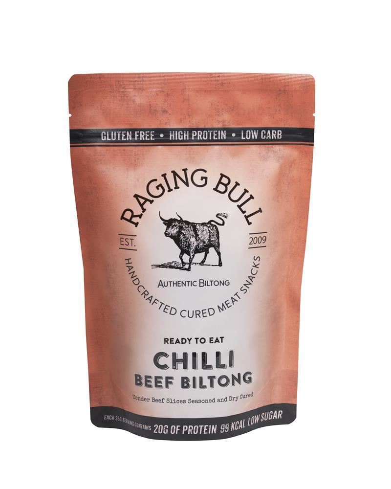 Raging Bull Snacks Chilli Beef Biltong 28g - 10 Pack