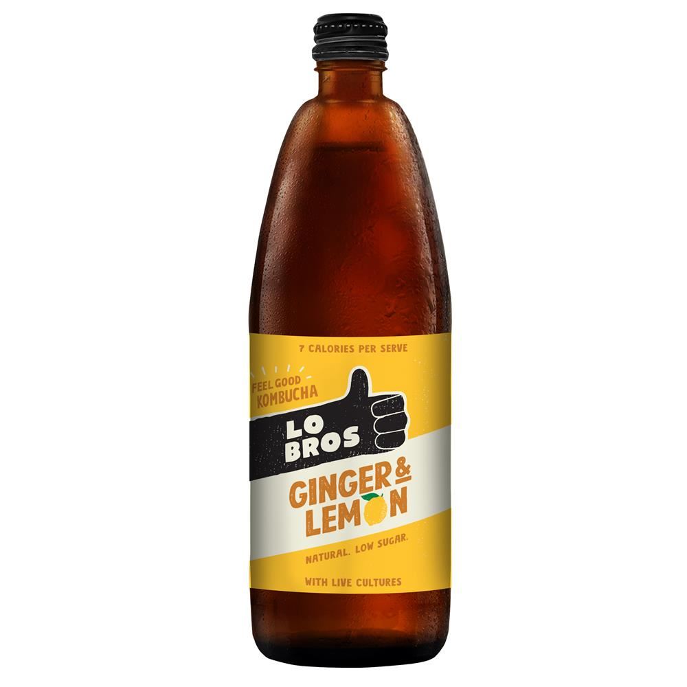 Lo Bros Kombucha Ginger Lemon Kombucha Low sugar 750ml
