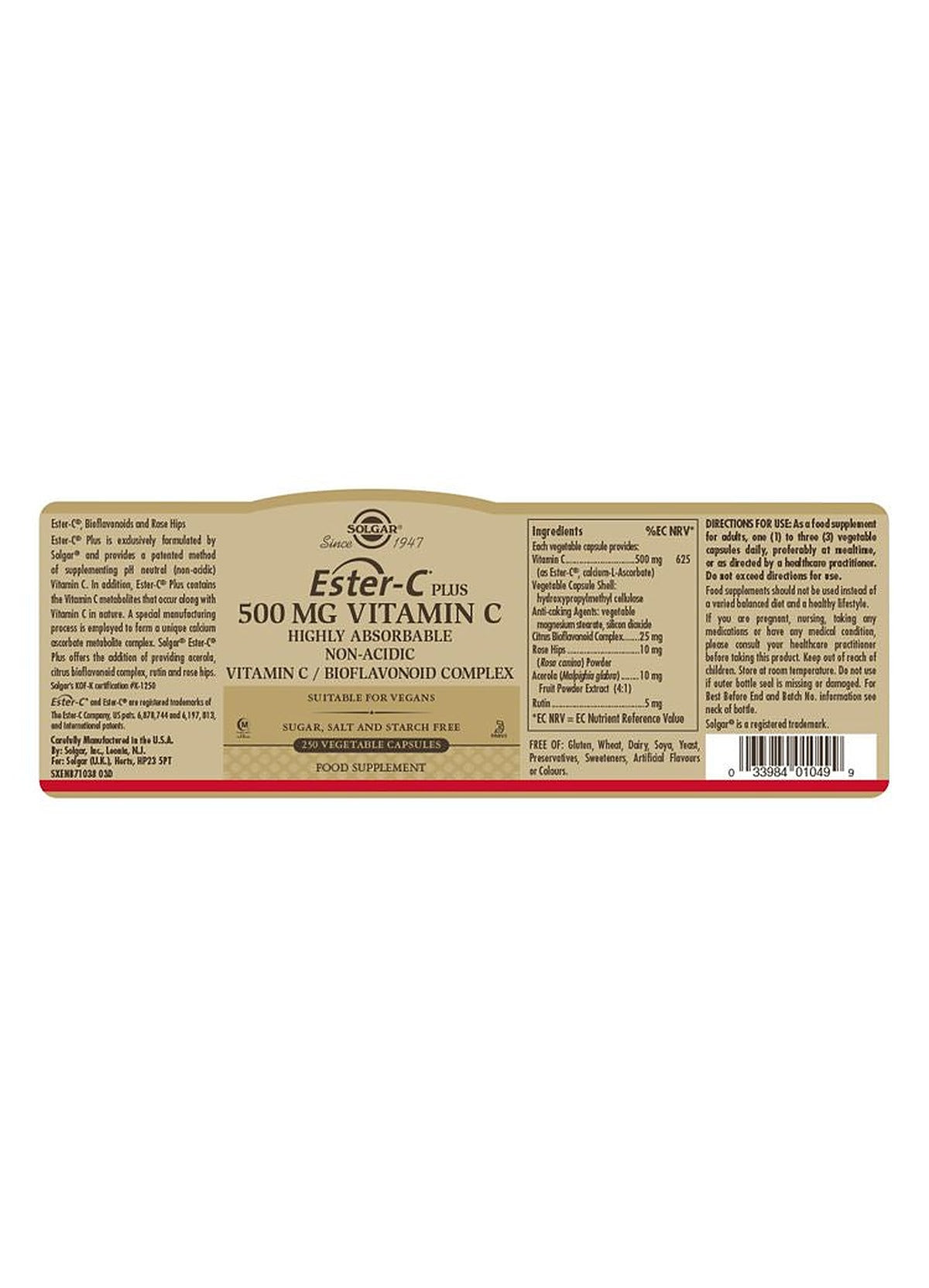 Solgar Ester-C Plus 500 mg Vitamin C - 250 Vegicaps - image 3