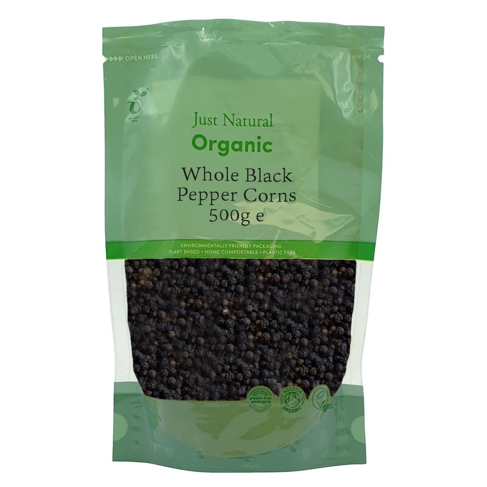 Just Natural Herbs Organic Whole Black Pepper Corns 500g