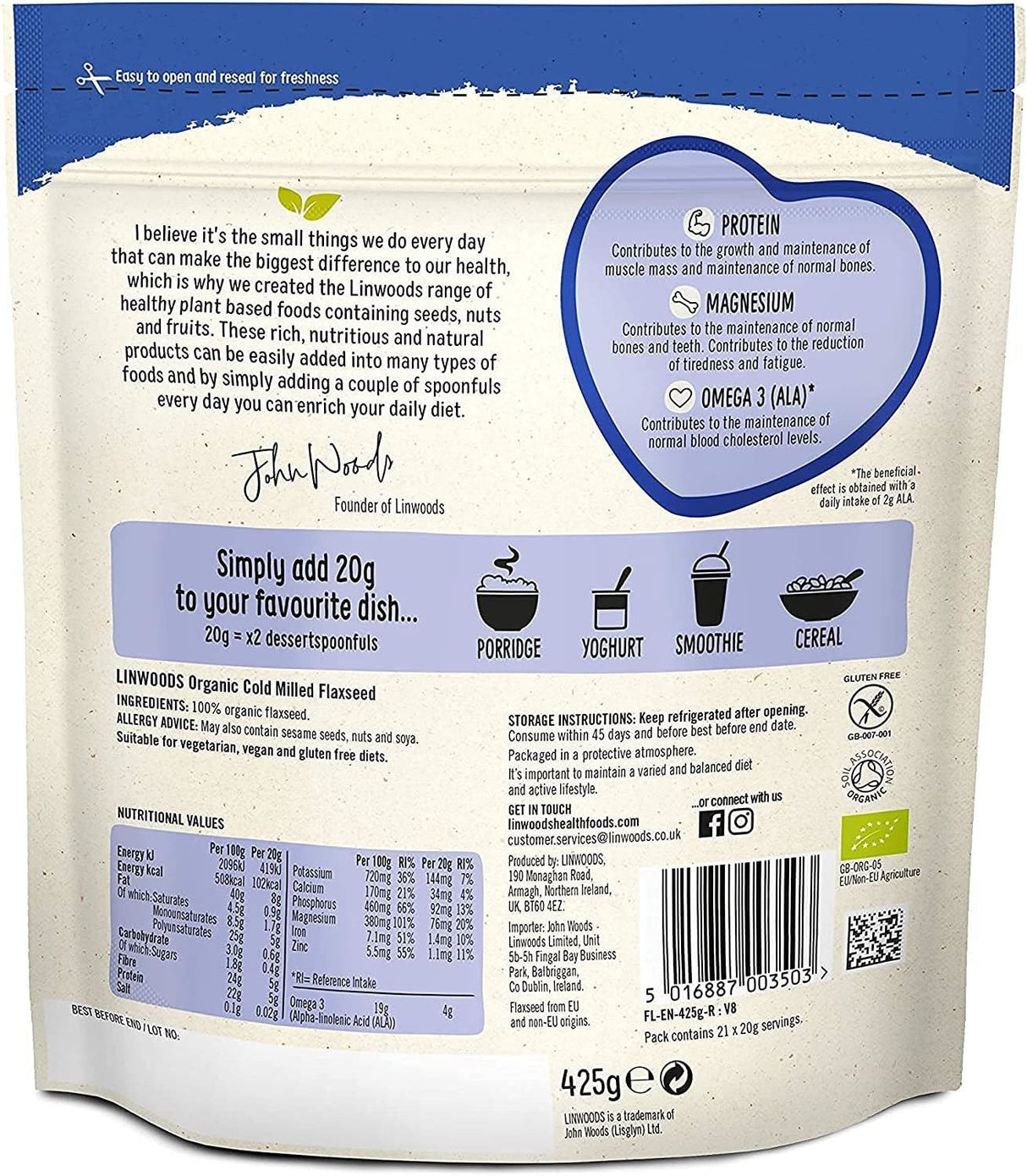 Linwoods Organic Cold Milled Flaxseed 425g