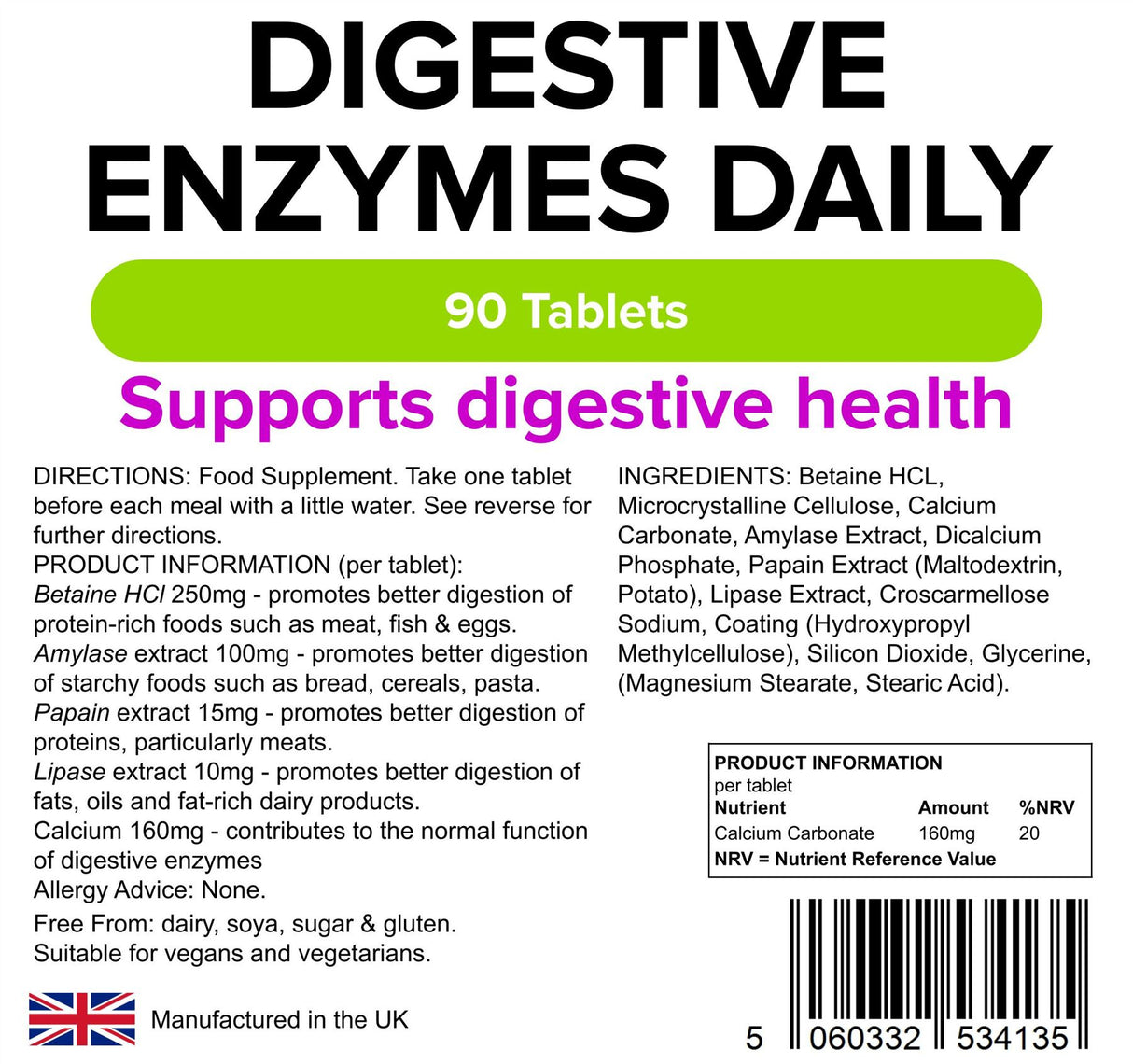 Lindens Digestive Enzymes Daily - 90 Tablets