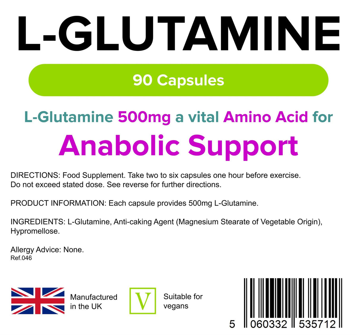 Lindens L-Glutamine 500mg - 90 Capsules - image 2