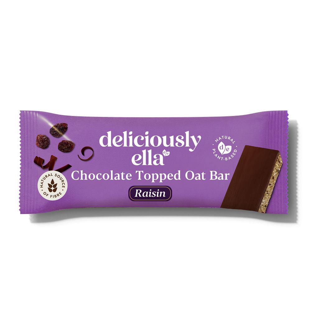 Deliciously Ella Raisin Chocolate Topped Oat Bar 50g - 12 Pack