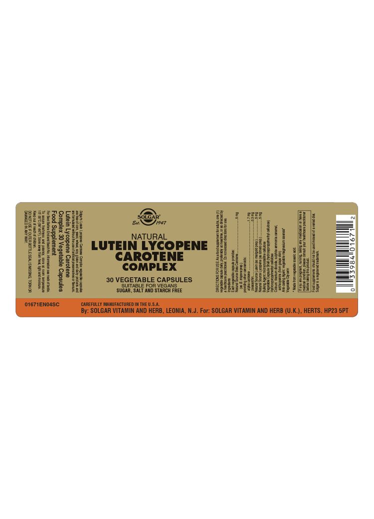 Solgar Lutein Lycopene Carotene Complex - 30 Vegicaps