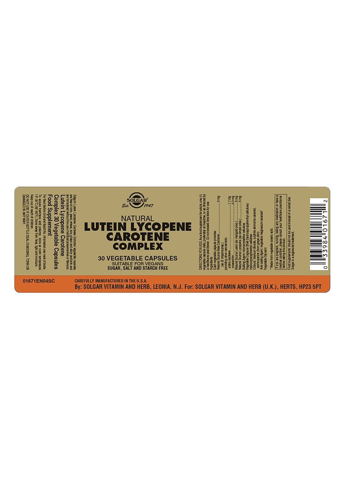 Solgar Lutein Lycopene Carotene Complex - 30 Vegicaps - image 3
