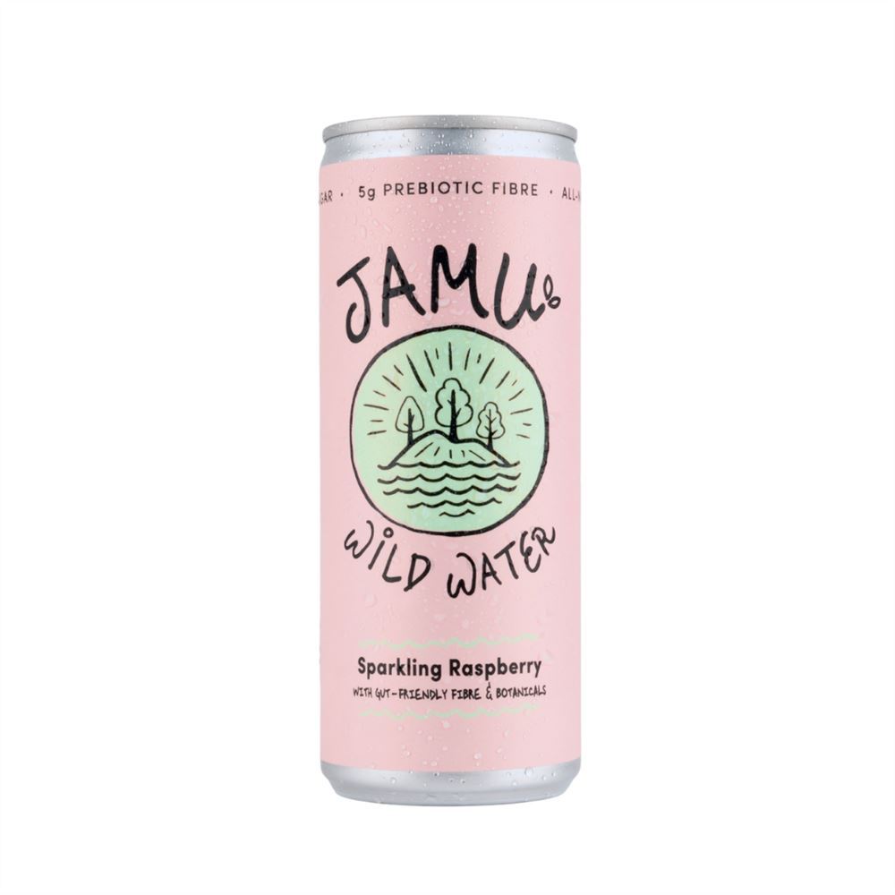 Jamu Wild Water Natural Sparkling Raspberry + Gut Friendly Fibre 250ml - 12 Pack