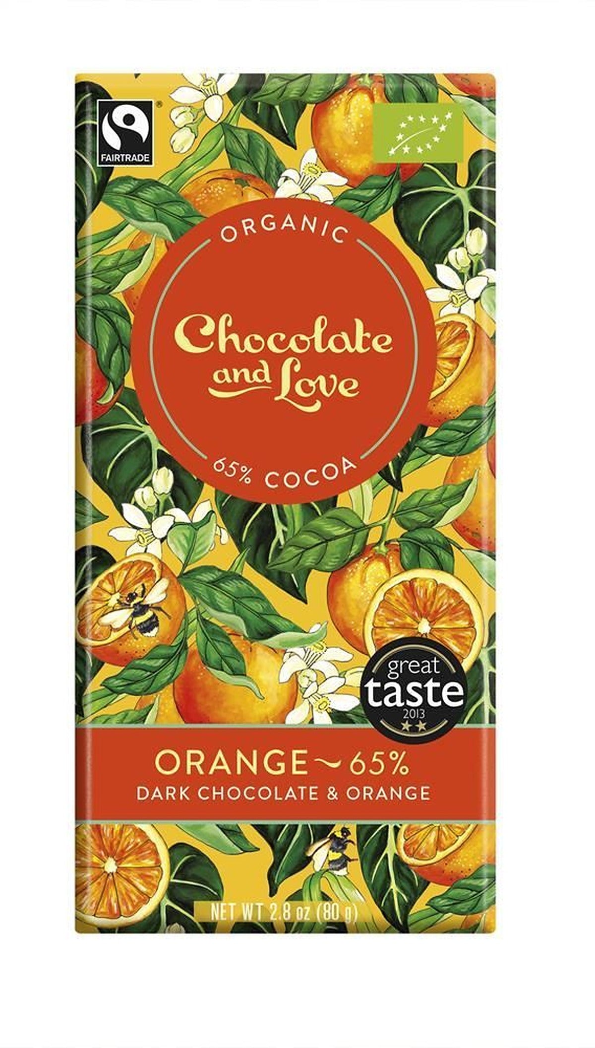 Chocolate Love Vegan/Organic/Fairtrade Orange Dark Chocolate 65% 80g - 14 Pack