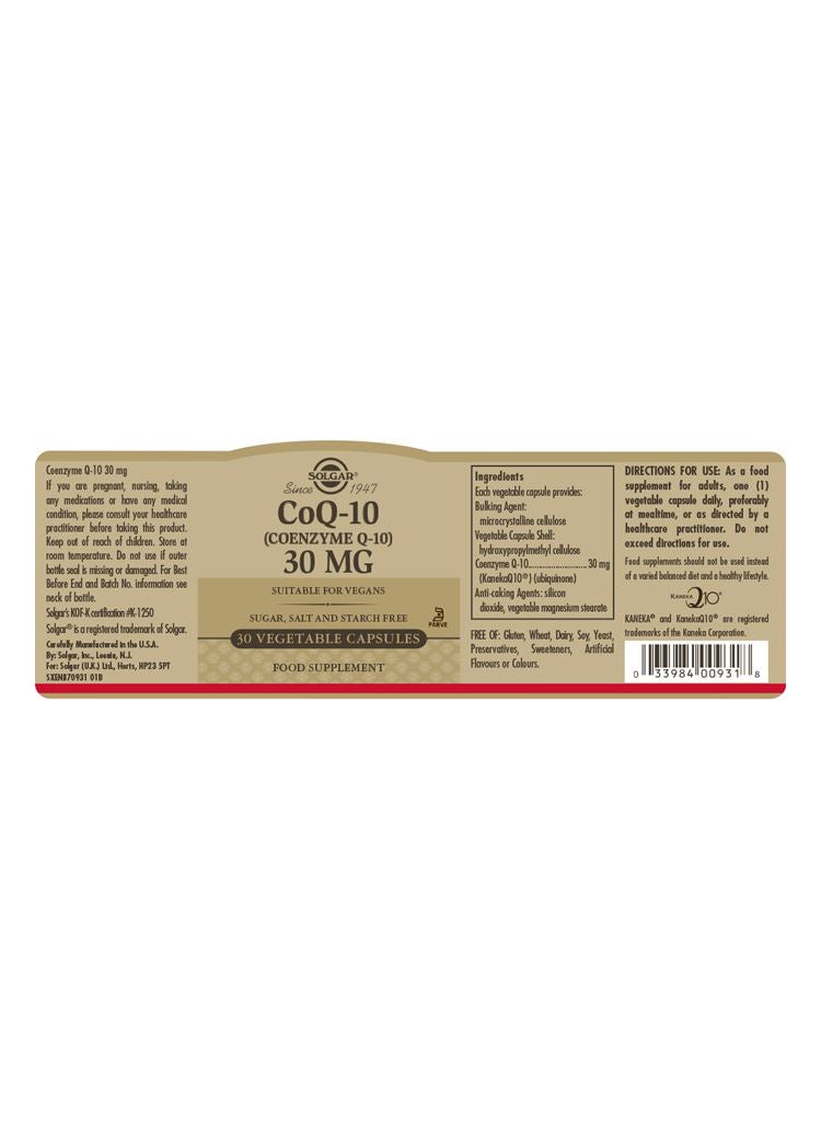 Solgar CoQ-10 (Coenzyme Q-10) 30 mg - 30 Vegicaps