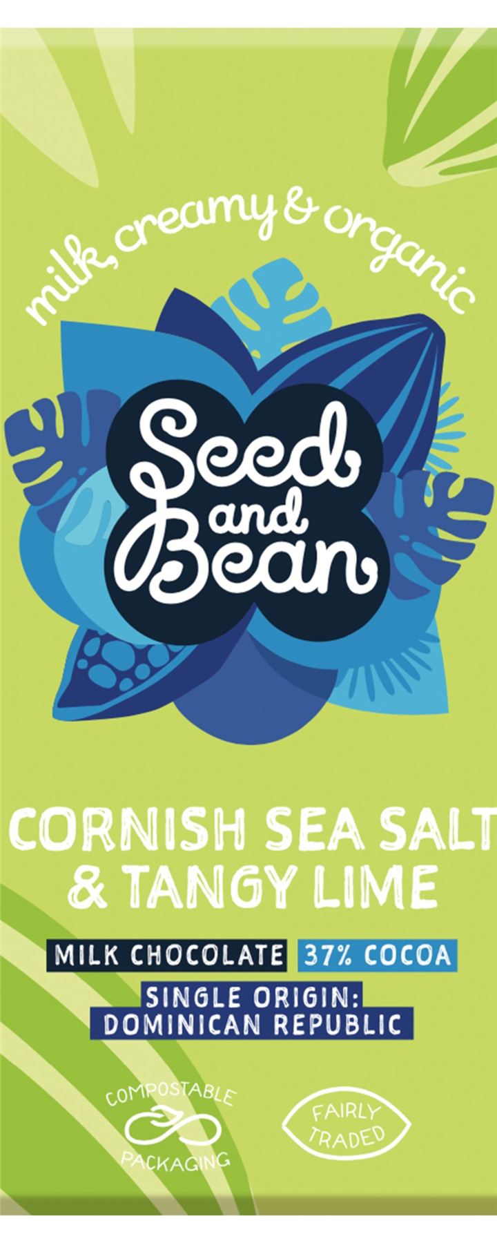 Seed & Bean Milk Choc Cornish Sea Salt and Tangy Lime 75g