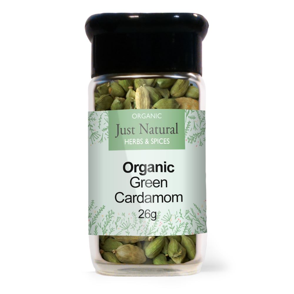 Just Natural Herbs Organic Green Cardamom Pods (Glass Jar) 40g