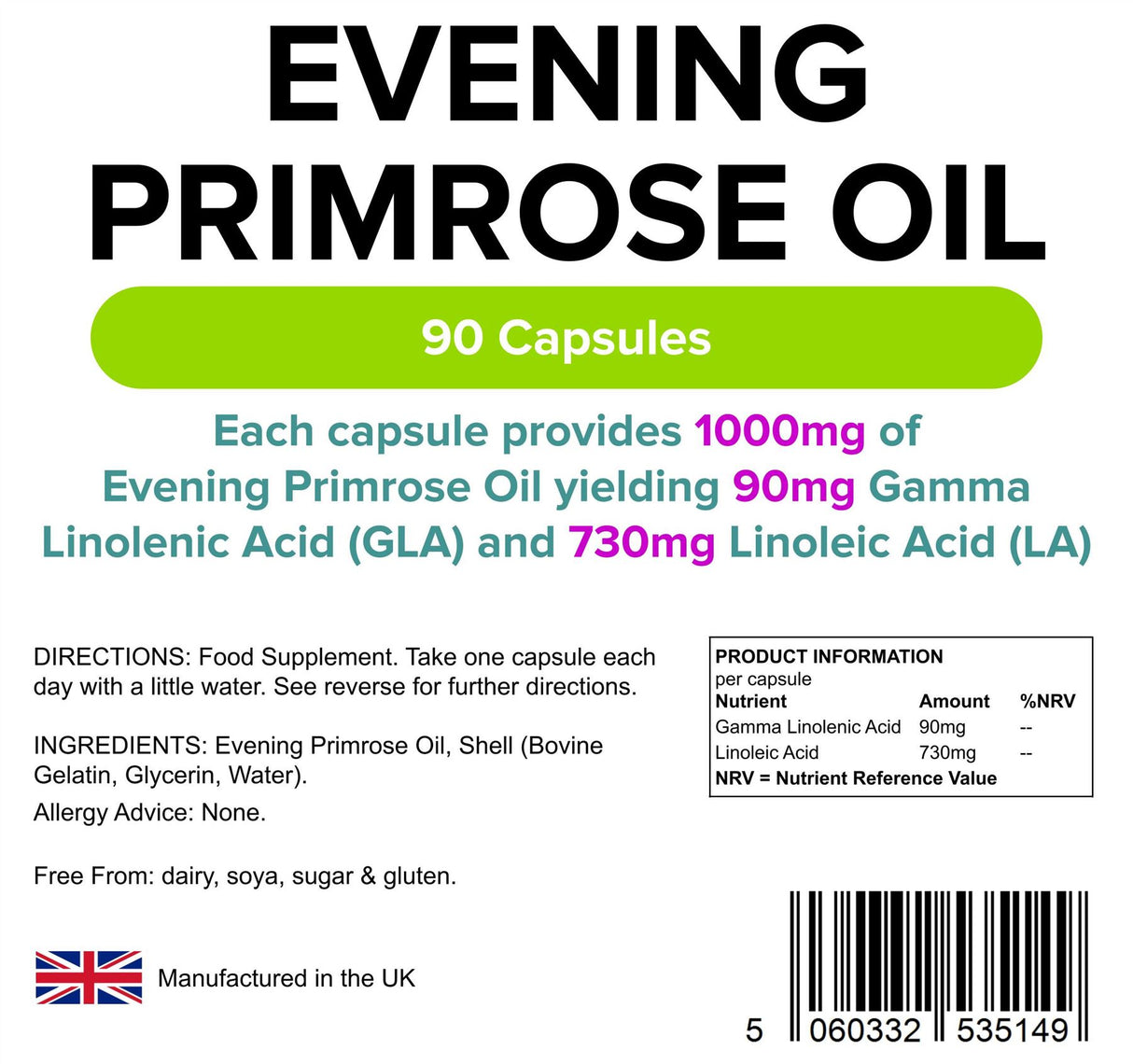 Lindens Evening Primrose Oil 1000mg - 90 Capsules