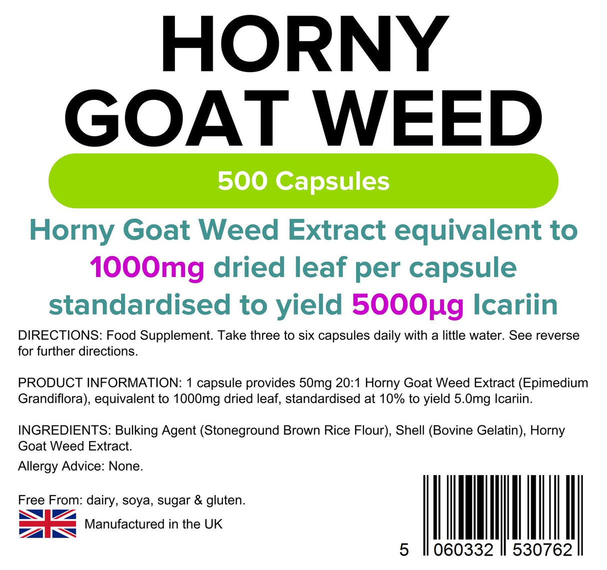 Lindens Horny Goat Weed 1000mg - 500 Capsules