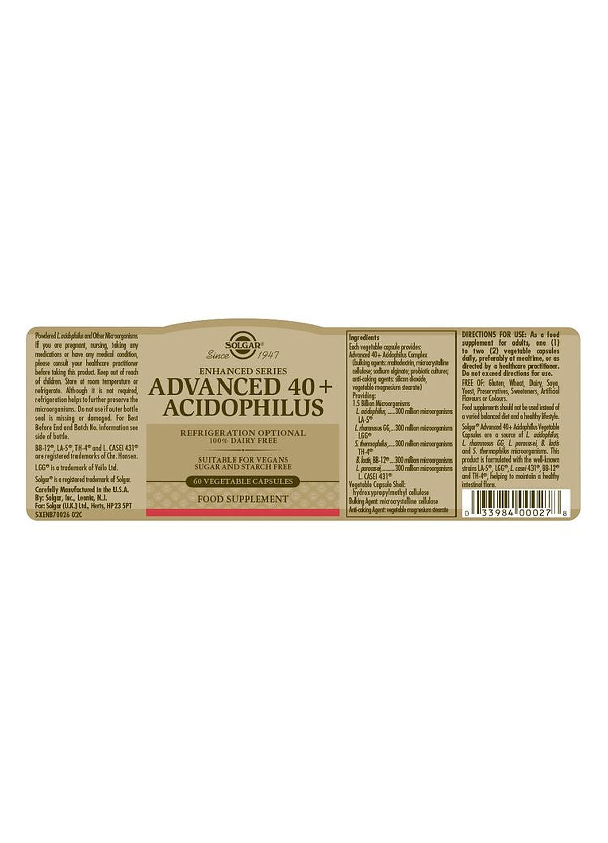 Solgar Advanced 40+ Acidophilus - 60 Vegicaps - image 3