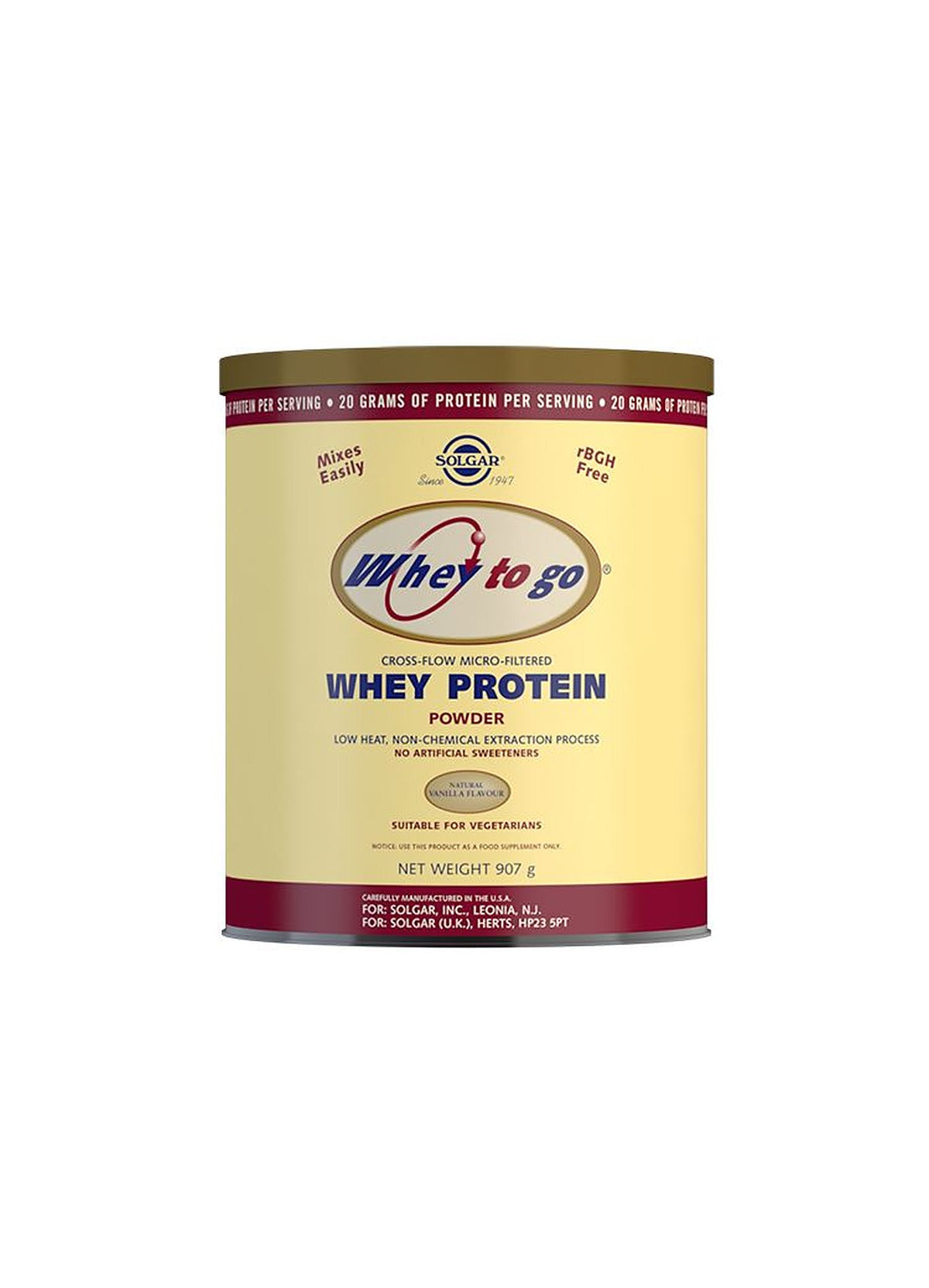 Solgar Whey To Go Natural Vanilla Flavour Protein Powder 907 g