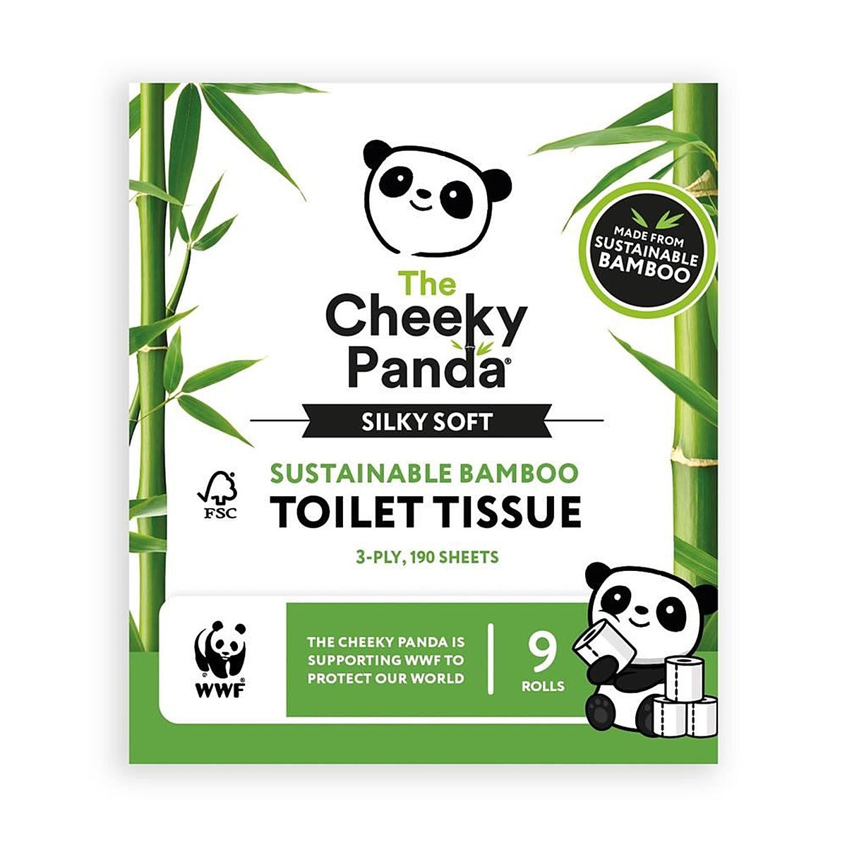 Cheeky Panda Silky Soft WWF Bamboo Toilet Tissue 9 roll / 190 sheets