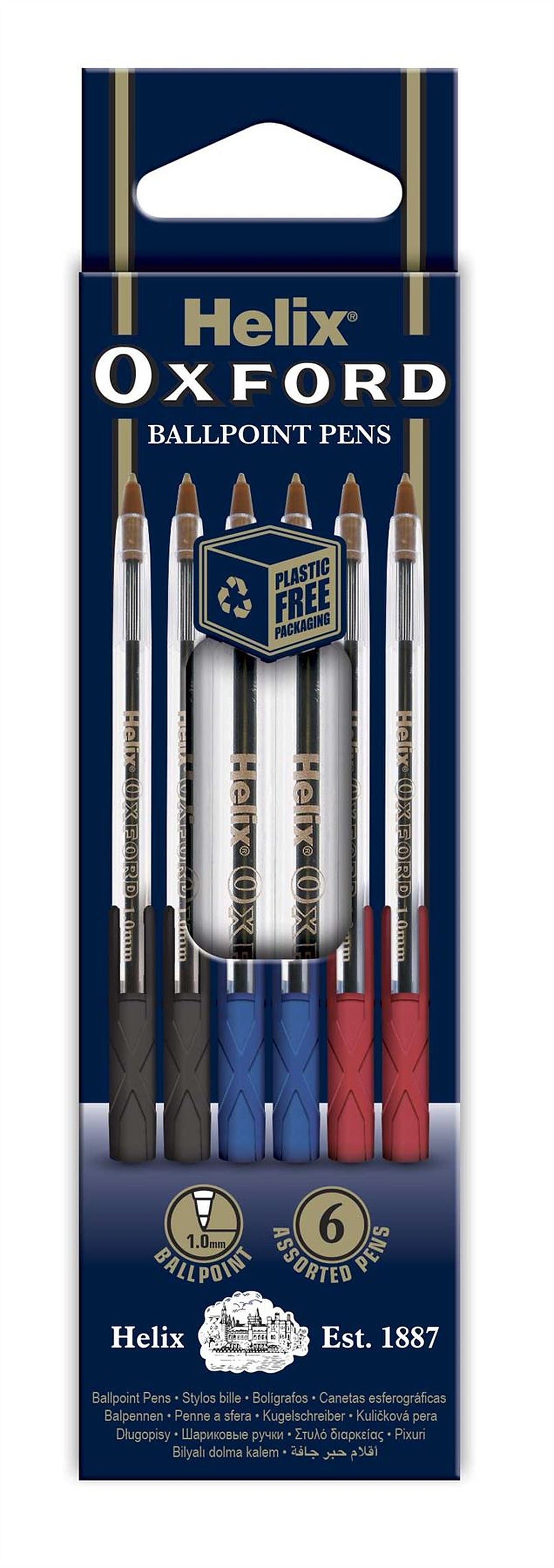 Helix Oxford Ballpoint Pens x6 Pack - Assorted Colours