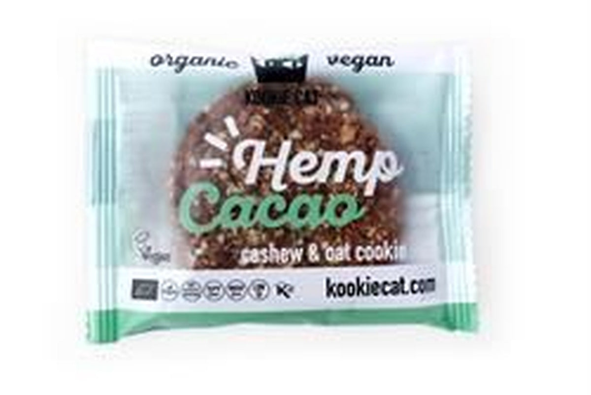 Kookie Cat Hemp & Cacao Organic 55g - Vegan Cashew & Oat Cookie - 12 Pack