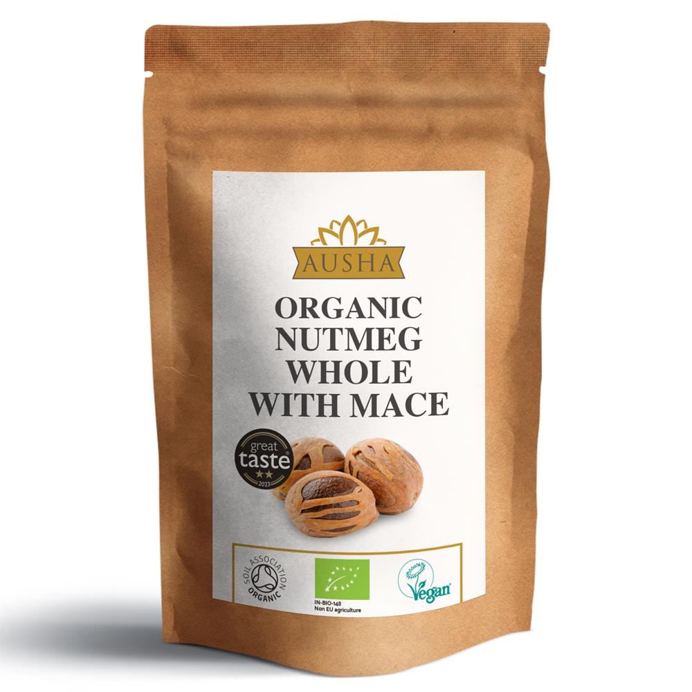 AUSHA Organic Nutmeg Whole with Mace 50g
