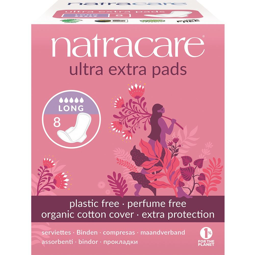 Natracare Ultra Extra Pads Long with wings 8's - 3 Pack