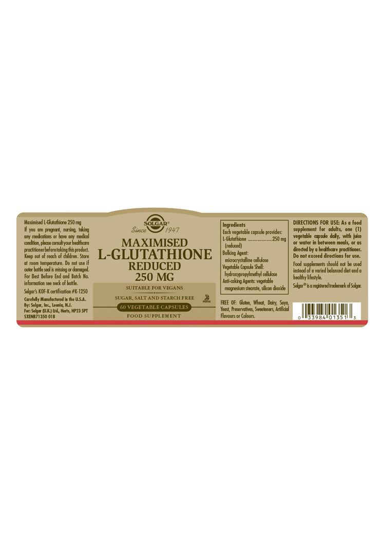 Solgar Maximised L-Glutathione Reduced 250 mg - 60 Vegicaps