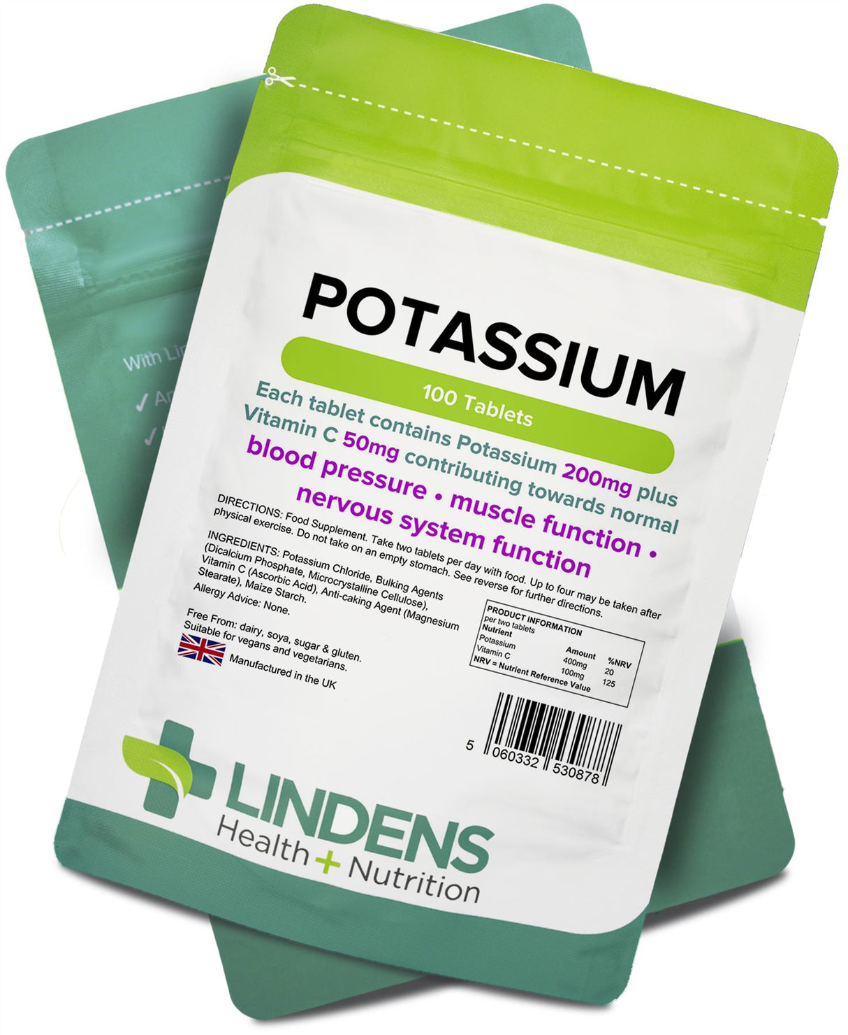 Lindens Potassium 200mg - 100 Tablets