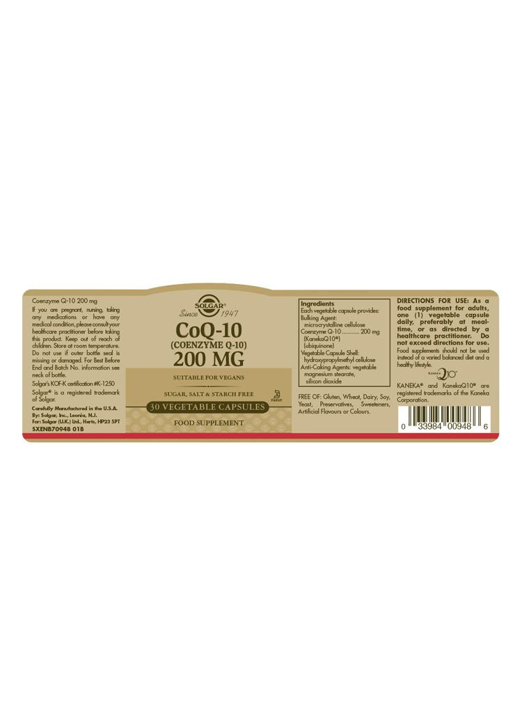 Solgar CoQ-10 (Coenzyme Q-10) 200 mg - 30 Vegicaps