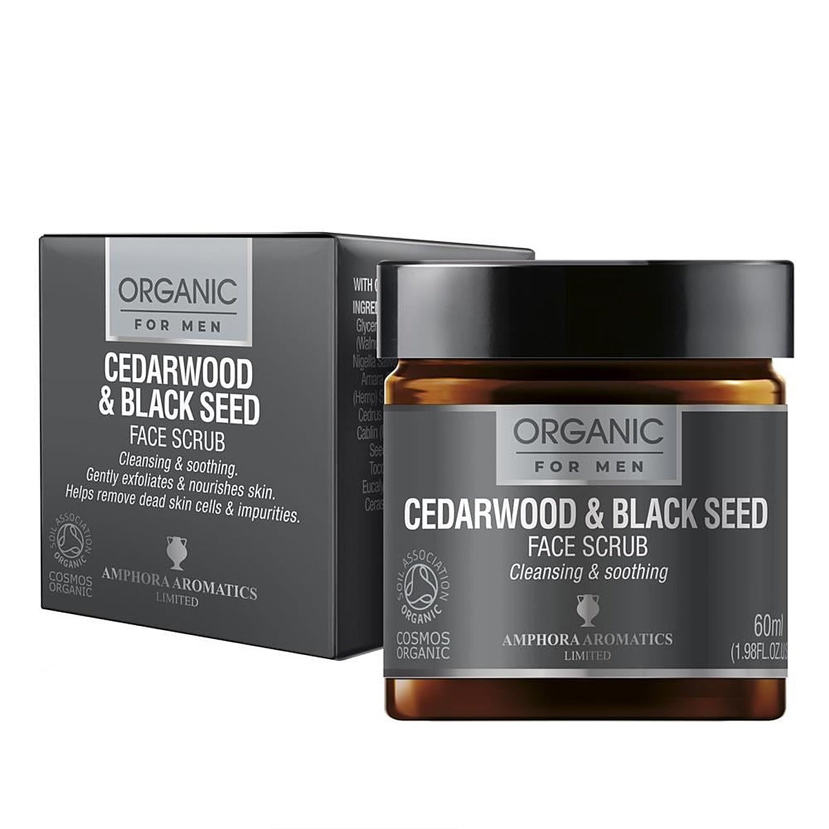 Amphora Aromatics Cedarwood & Black Seed Face Scrub For Men COSMOS Organic 60ml