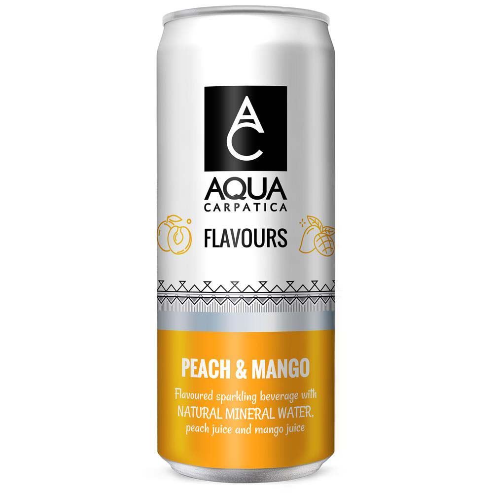 AQUA Carpatica Flavoured Sparkling Mineral Water Peach & Mango 330ml - 6 Pack
