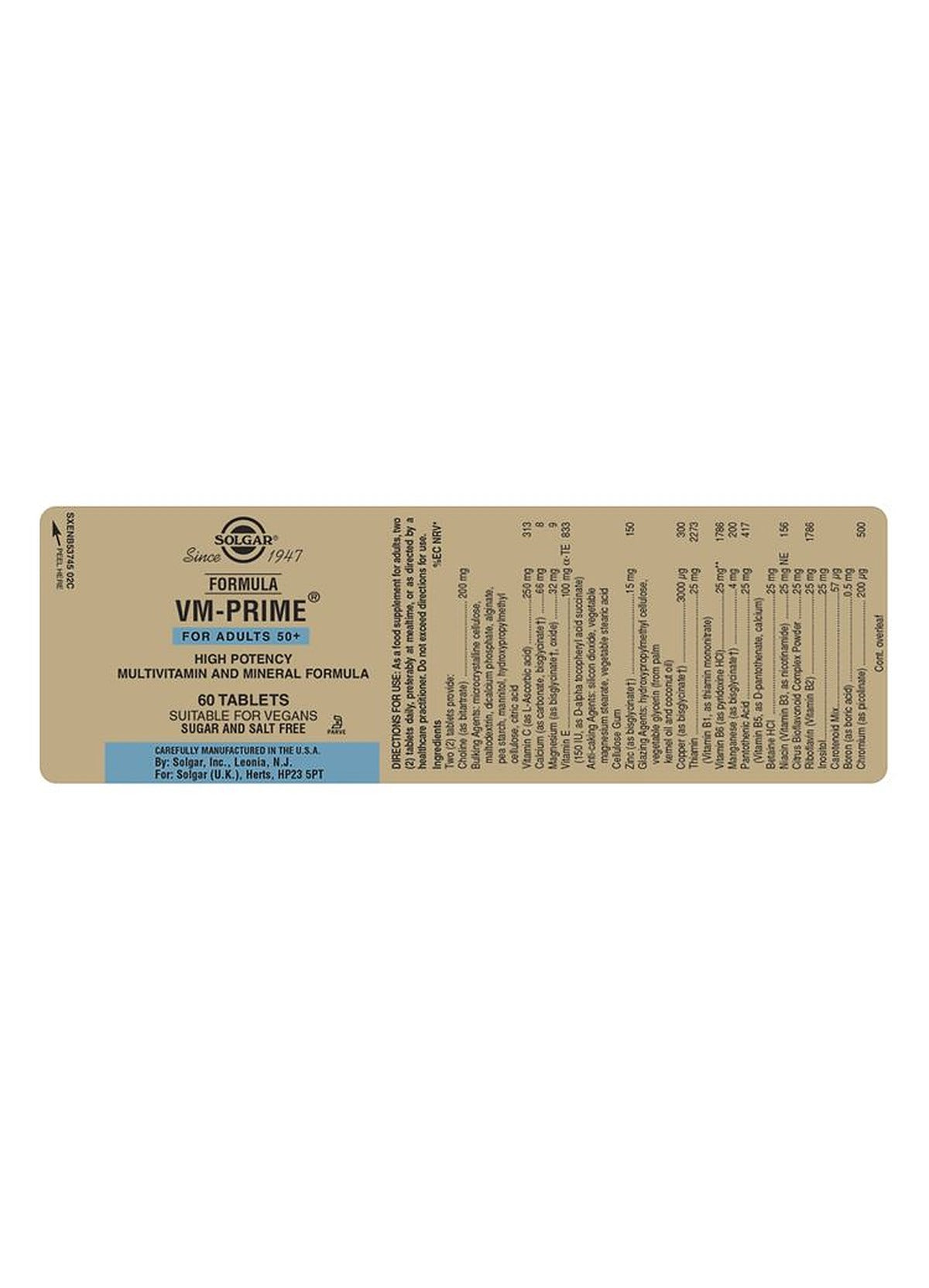 Solgar Formula VM-Prime for Adults 50 Plus - 60 Tablets - image 3