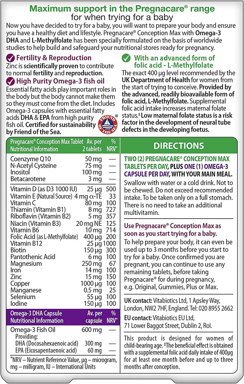 Vitabiotics Pregnacare Conception Max - 84 Tablets