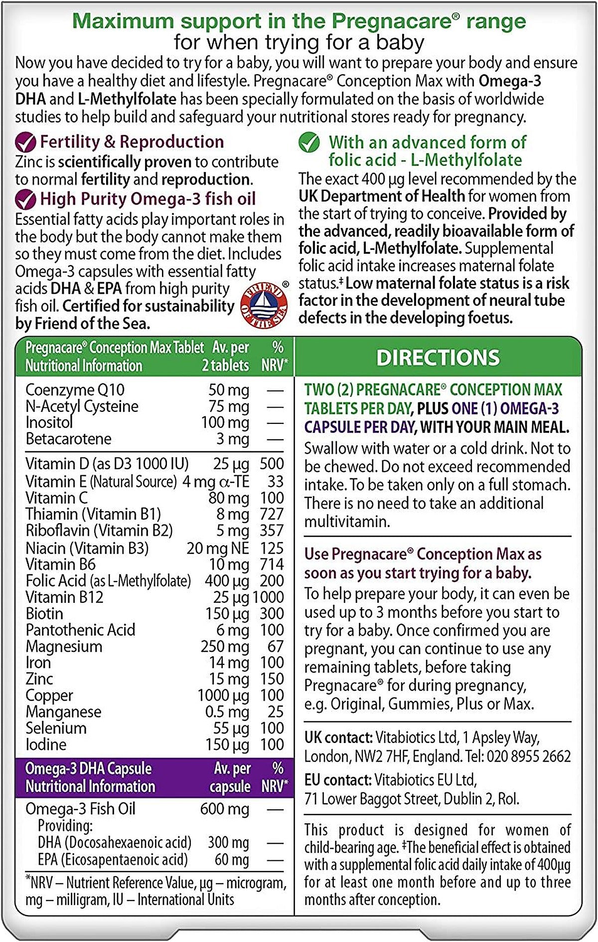 Vitabiotics Pregnacare Conception Max - 84 Tablets - image 2