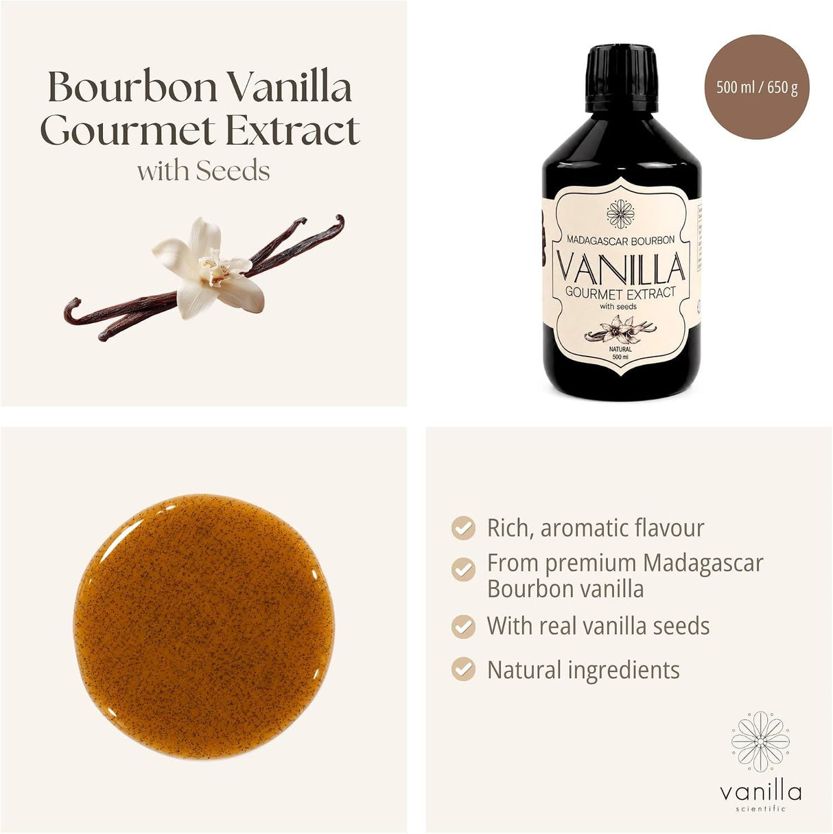 Vanilla Scientific Pure Bourbon Vanilla Extract Madagascar 100% Natural 500ml