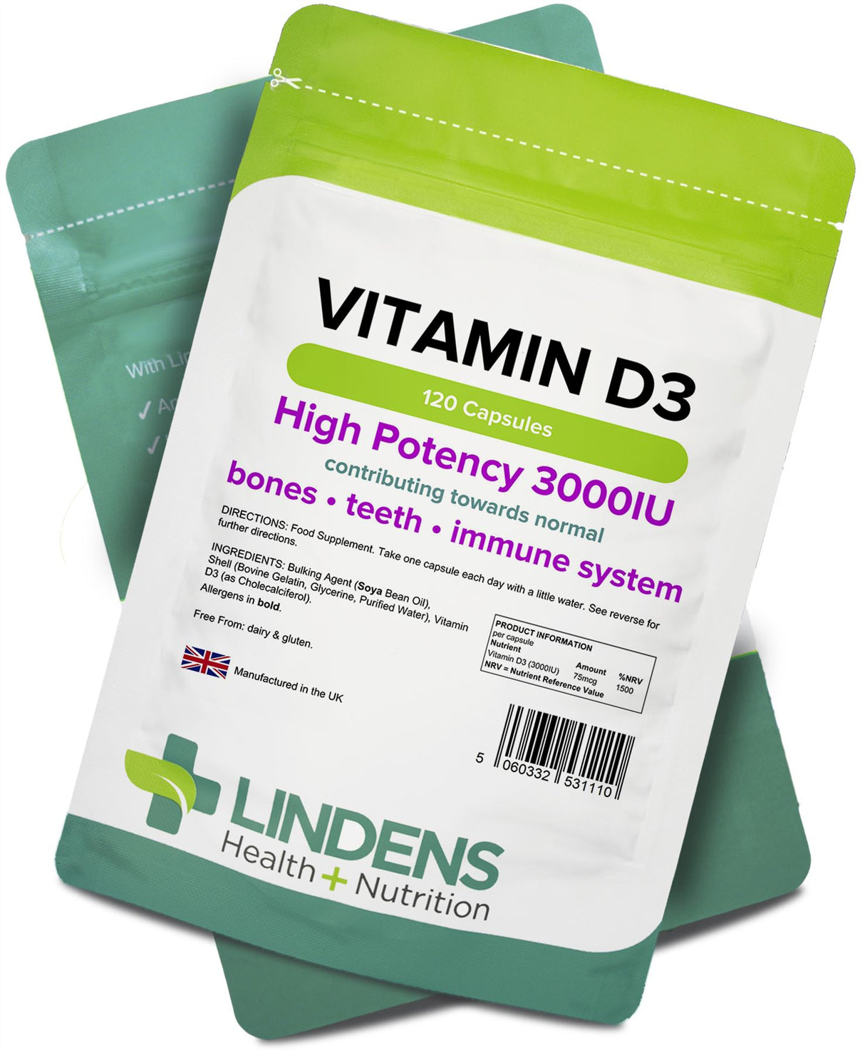 Lindens Vitamin D3 3000 IU - 120 Capsules