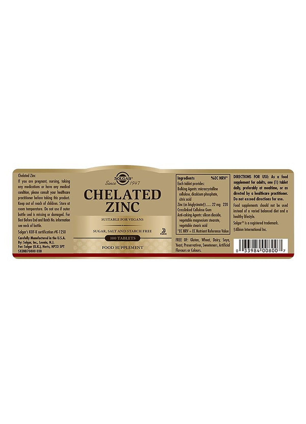 Solgar Chelated Zinc - 100 Tablets - image 3