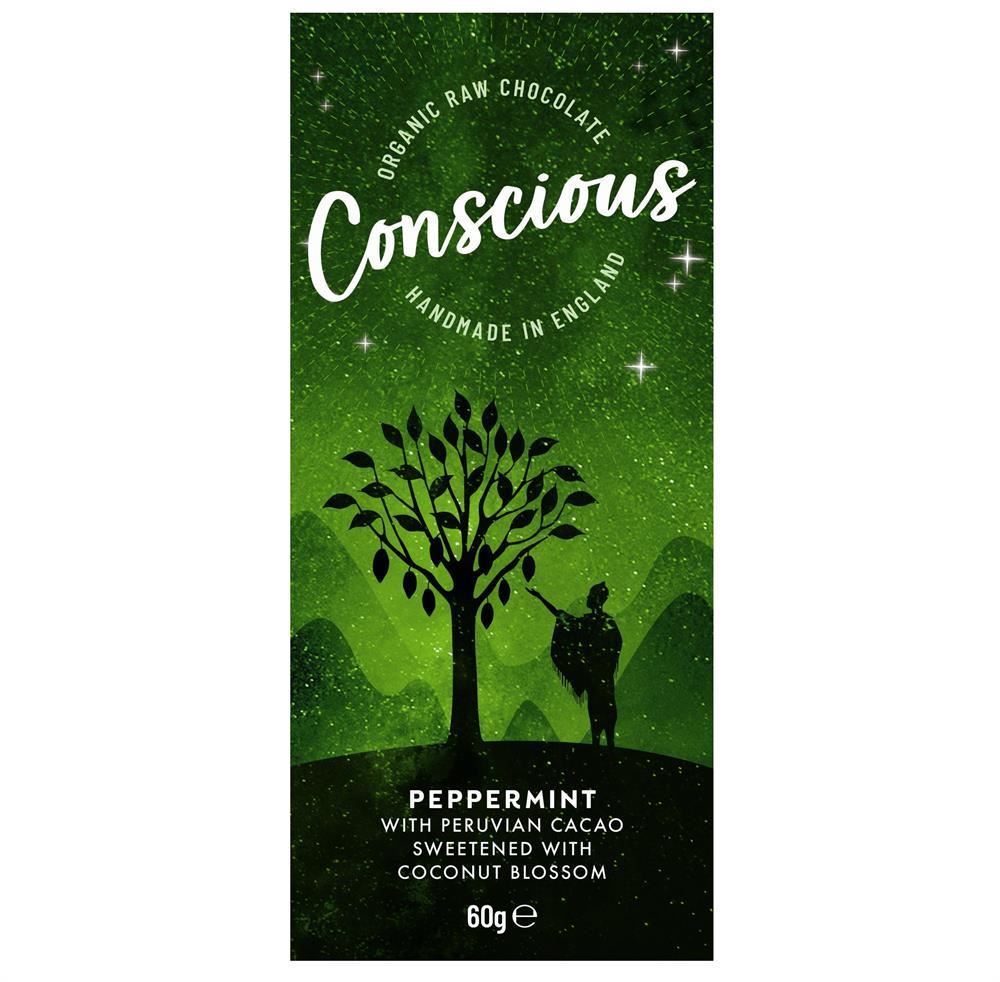 Conscious Chocolate Peppermint Raw Organic Vegan Chocolate Bar 60g - 10 Pack