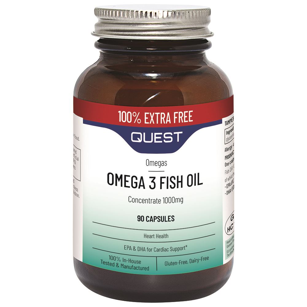 Quest OMEGA 3 FISH OIL 1000mg (100% EXTRA FREE) 45+45 Capsules