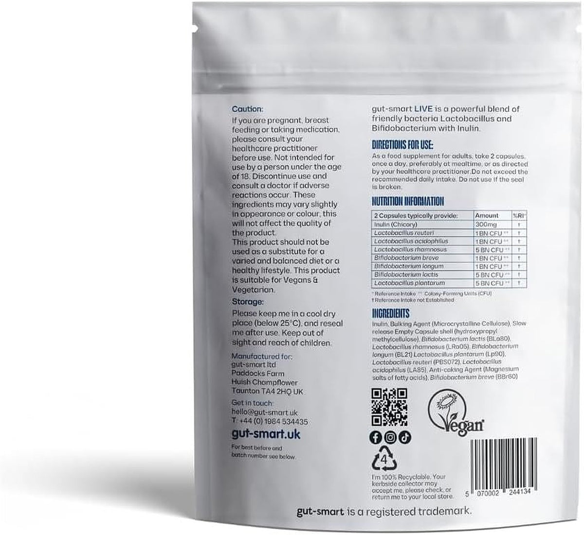 Gut-Smart Live 19 Billion Live Cultures with Inulin - 60 Capsules - image 3