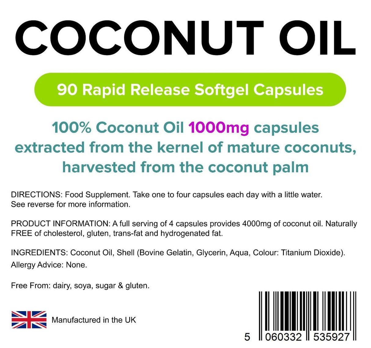 Lindens Coconut Oil 1000mg - 90 Capsules