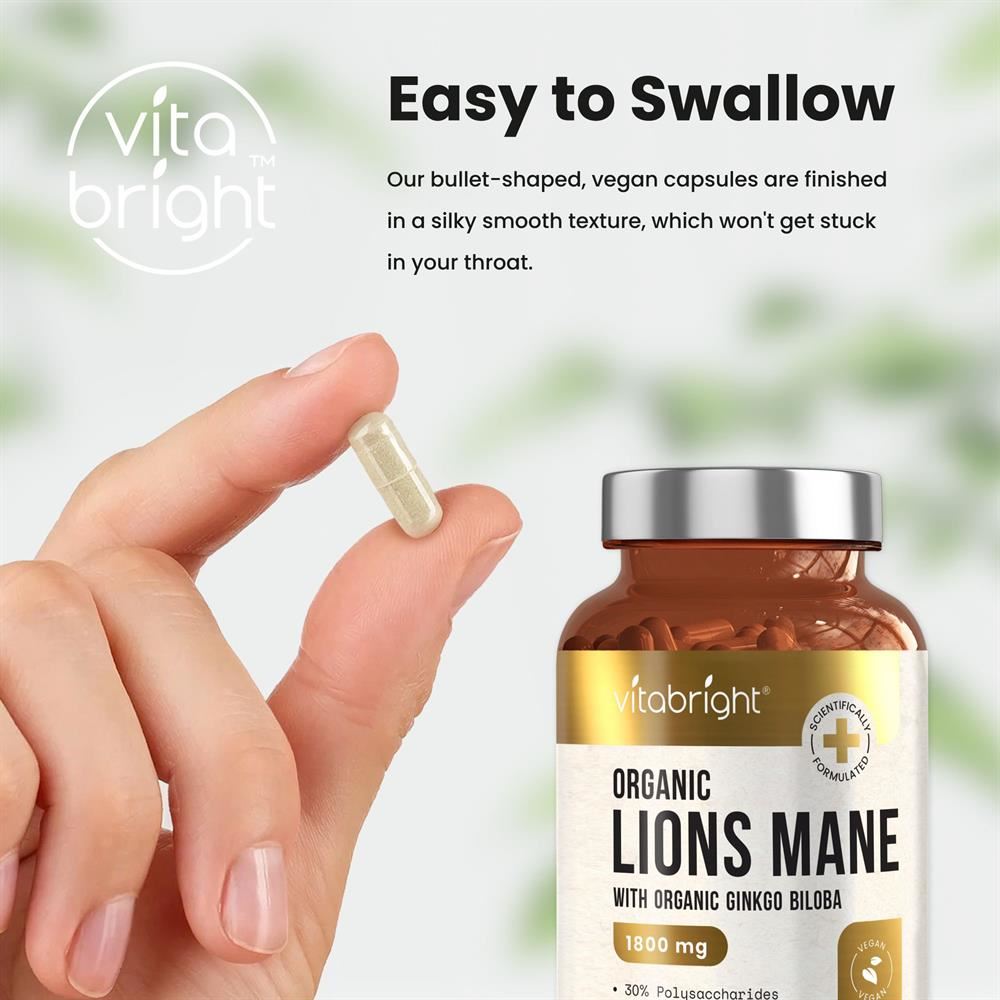 Vitabright Organic Lions Mane & Ginkgo Biloba 1800mg 120 Capsules