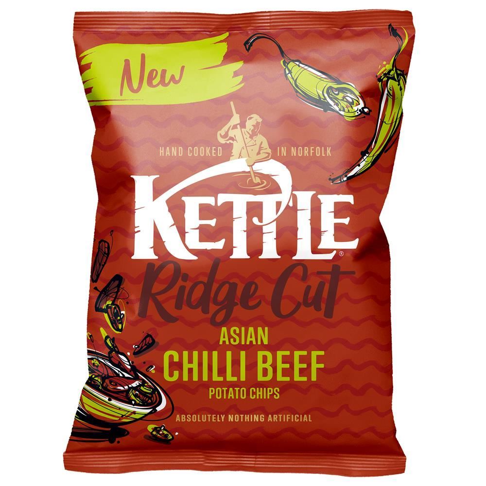 Kettle Asian Chilli Beef Ridge Chips 130g - 8 Pack