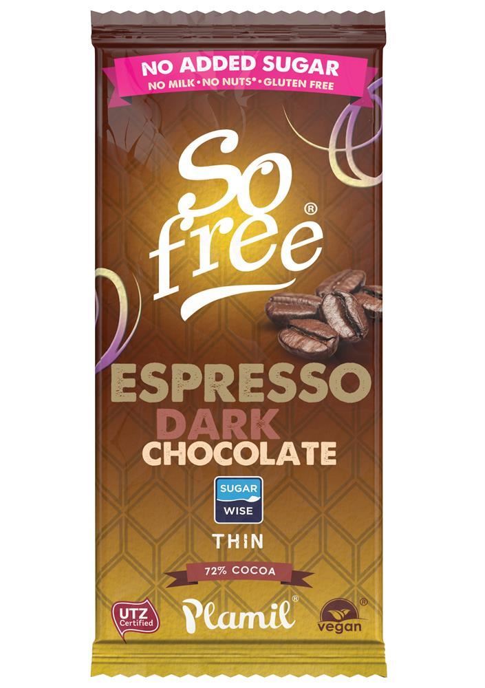 Plamil So Free No Added Sugar Dark Espresso Thin Chocolate 80g - 12 Pack