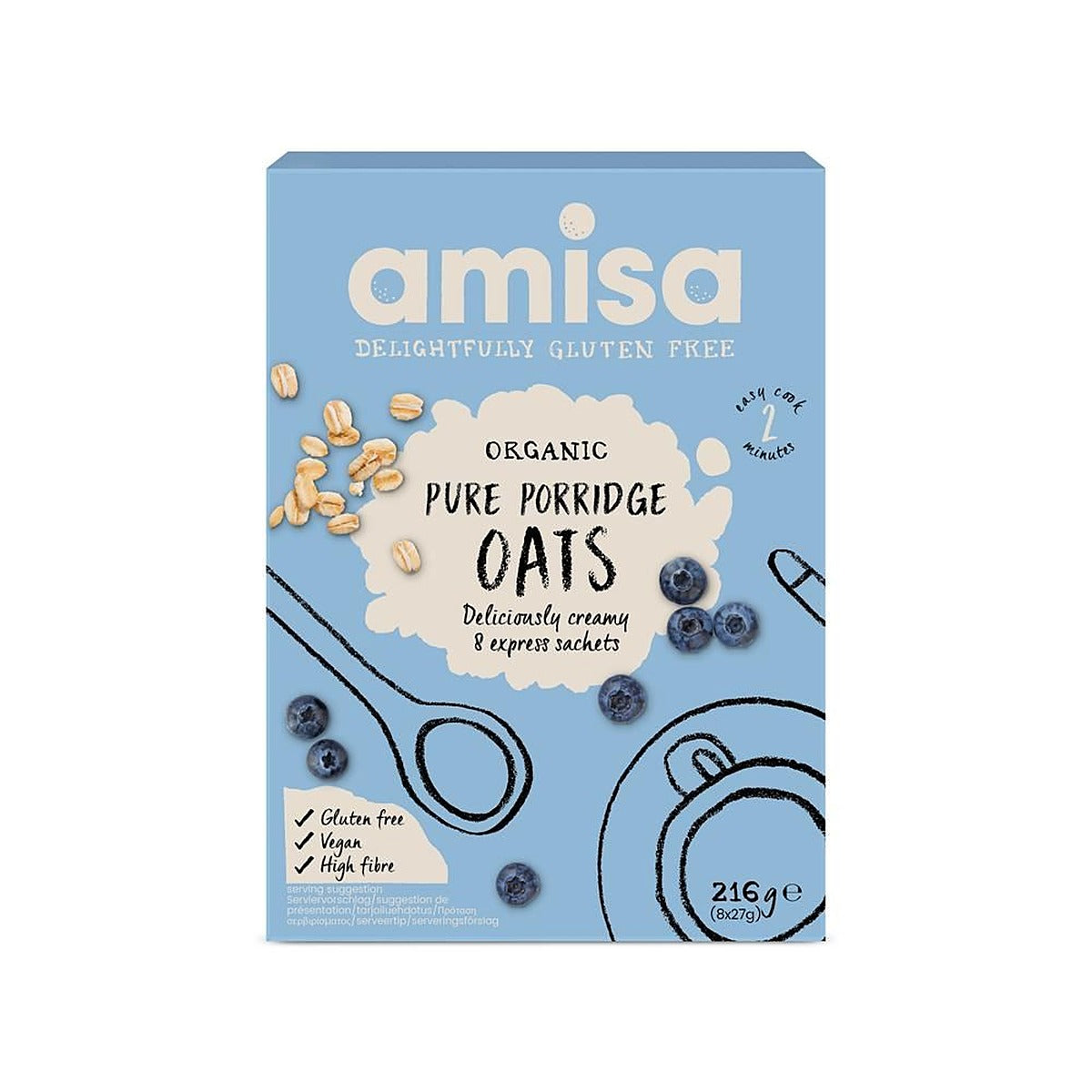 Amisa Organic Gluten Free Porridge Oats - Sachets 8x27g