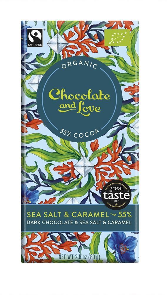 Chocolate Love Organic dark chocolate caramel sea salt 55% 80g - 14 Pack