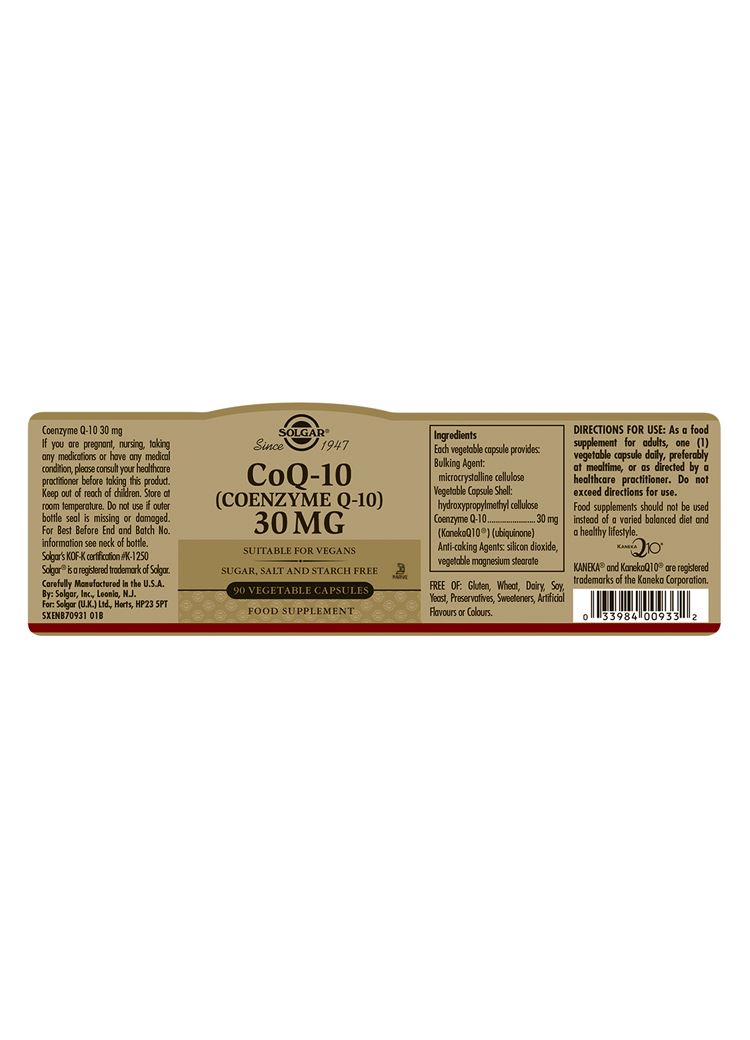 Solgar CoQ-10 (Coenzyme Q-10) 30 mg - 90 Vegicaps