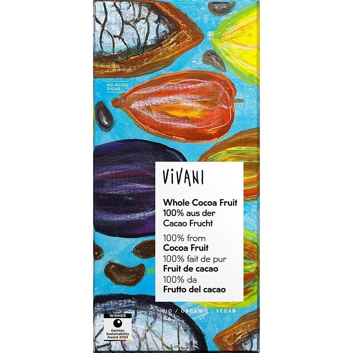 Vivani Whole Cocoa Fruit 100% Chocolate bar Vegan Organic 80g