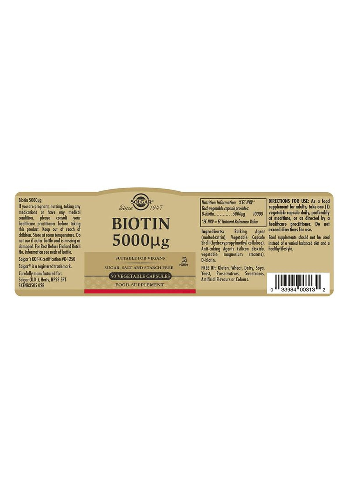 Solgar Biotin 5000 µg - 50 Vegicaps - image 3