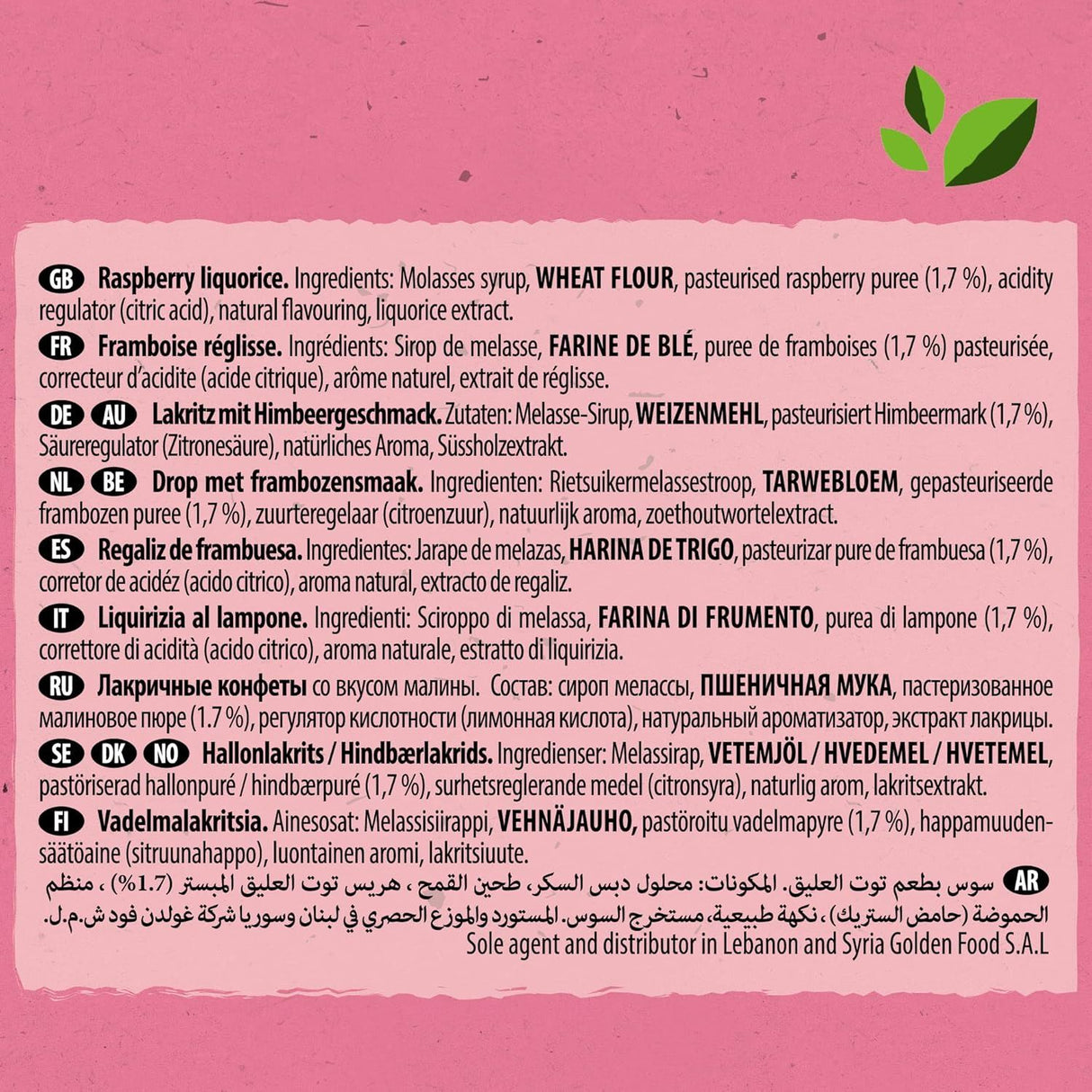 Panda Natural Liqourice Raspberry Bar 32g - Pack of 36