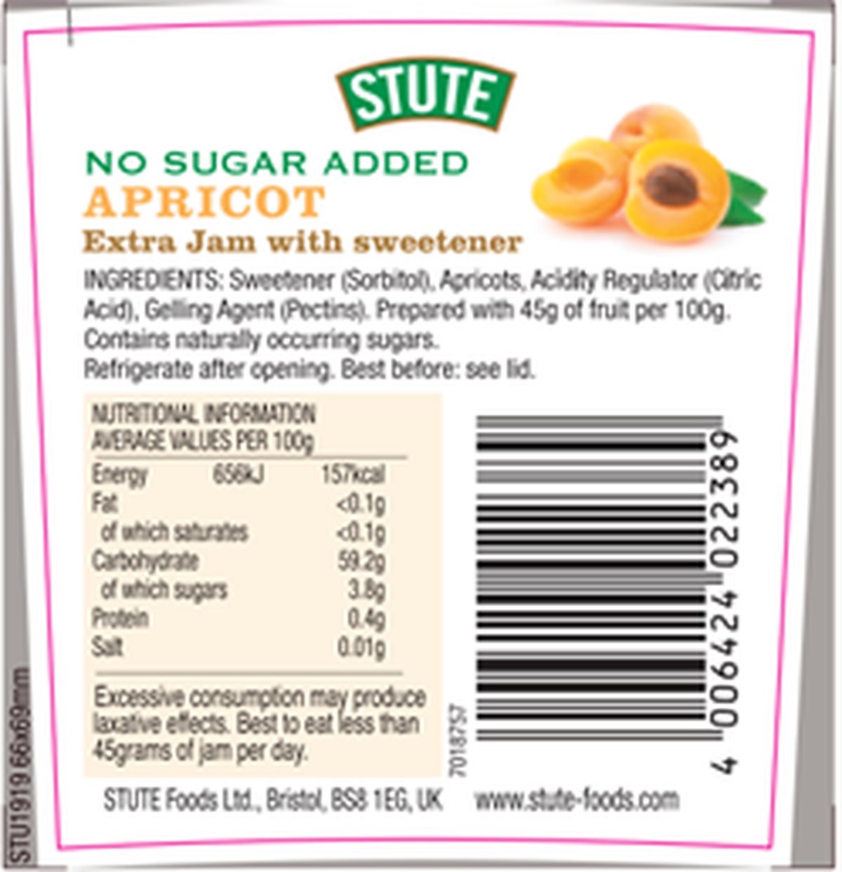 Stute No Added Sugar Apricot Jam 430g - 2 Pack - image 2