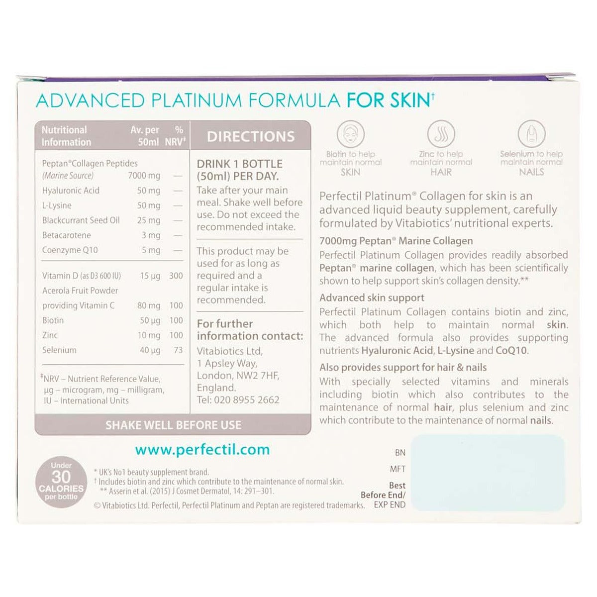 Vitabiotics Perfectil Platinum Collagen 7000mg Skin - 10 x 50ml - image 3